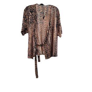Doublju Women's Leopard Print Wrap Top Short Sleeve Size Small NEW